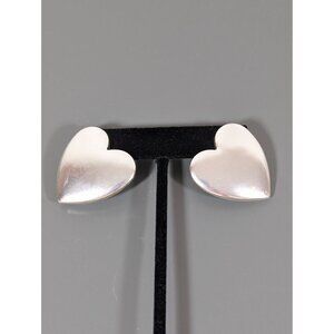 Silver Tone Large Heart Drop Pierced Earrings Statement